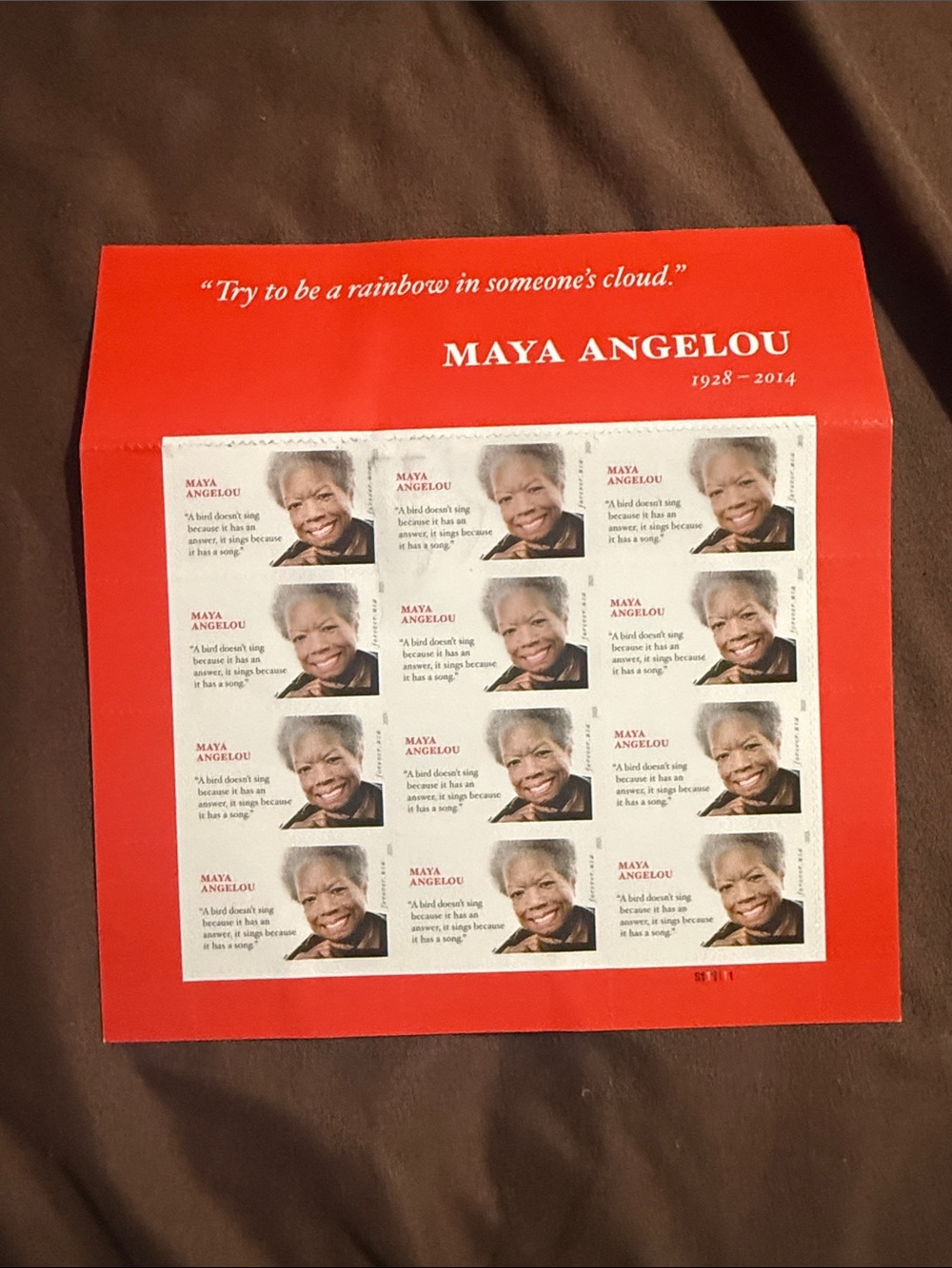 Maya Angelou Commemorative Stamp Sheet - Red
